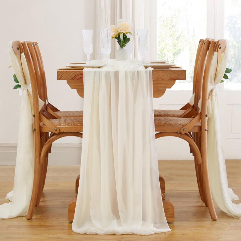 SoarDream Ivory Chiffon Table Runner 10 Pieces 27x120 Inches Romantic Sheer Runners for Birthday Party Bridal Baby Shower Table Decoration - Image 1